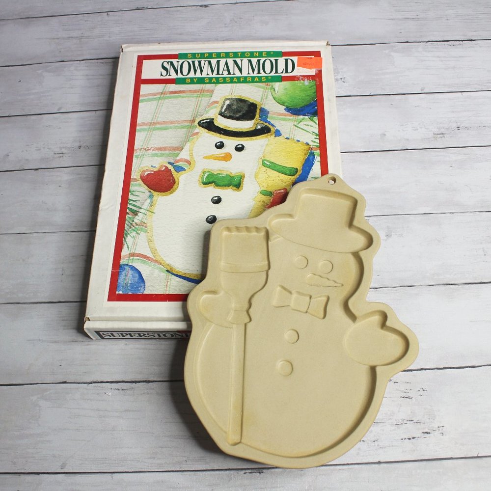 Sassafras Vintage Snowman Cookie Mold Stoneware Giant 12"